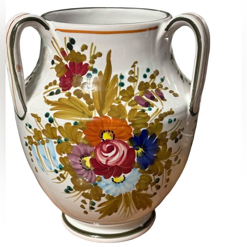 L’Antica Deruta 1140/20 Floral Three Handles/Handmade/Ceramic Vase/Italy